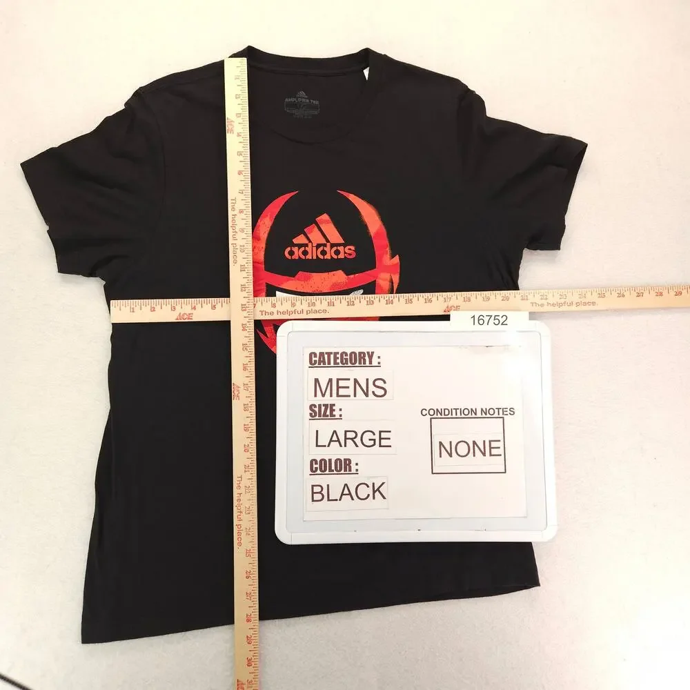 Adidas Casual Crew Neck Short Sleeve Graphic T Shirt Mens Size Large L Black